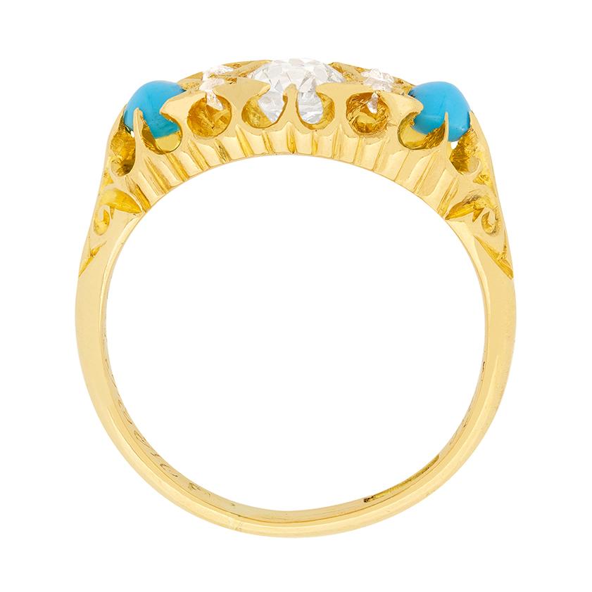 Viktorianischer Ring mit 0,68 Karat Diamant und Türkis, um 1908 (Alteuropäischer Brillantschliff) im Angebot