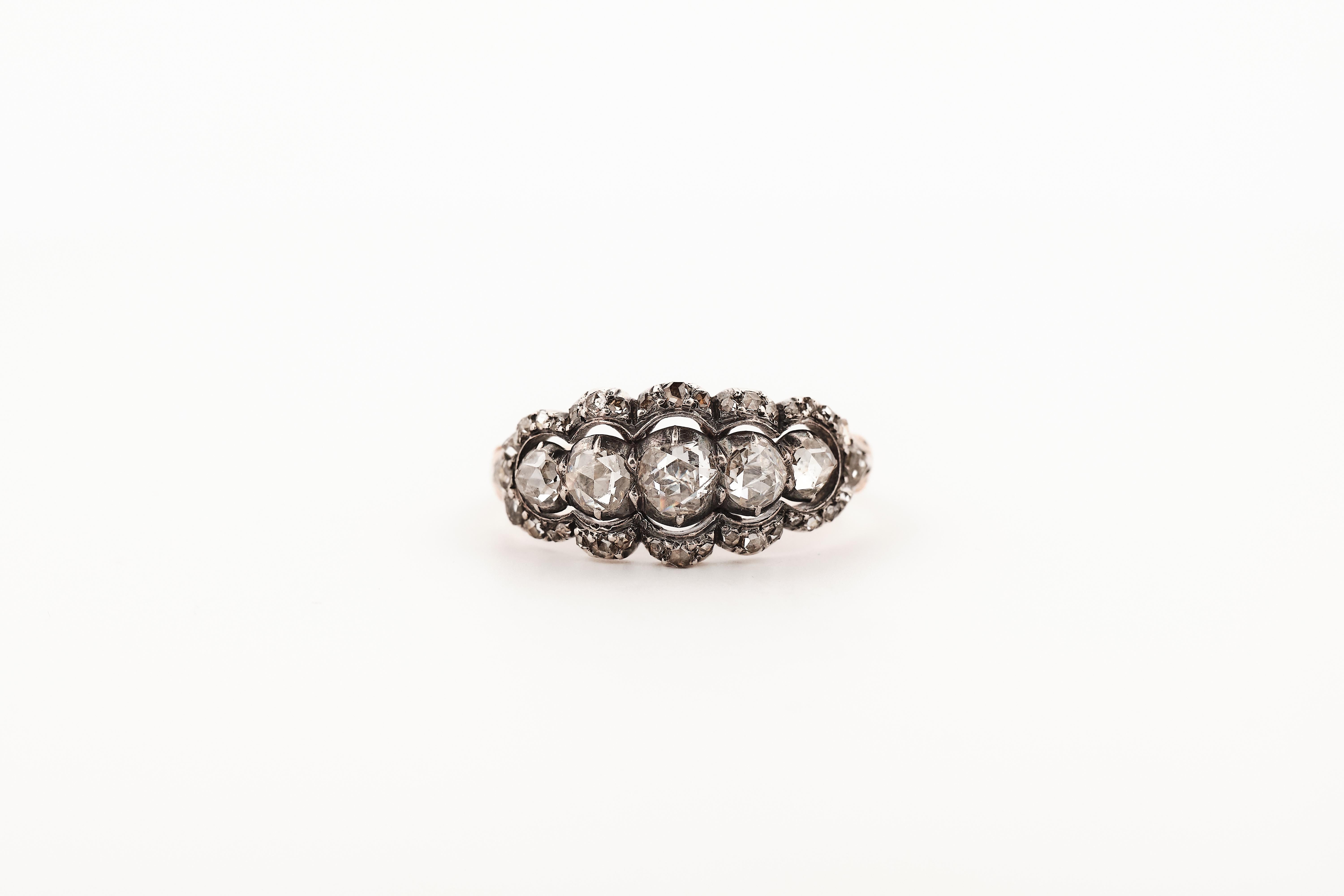 Victorian 0.7 carat five stone rose cut diamond ring For Sale 6