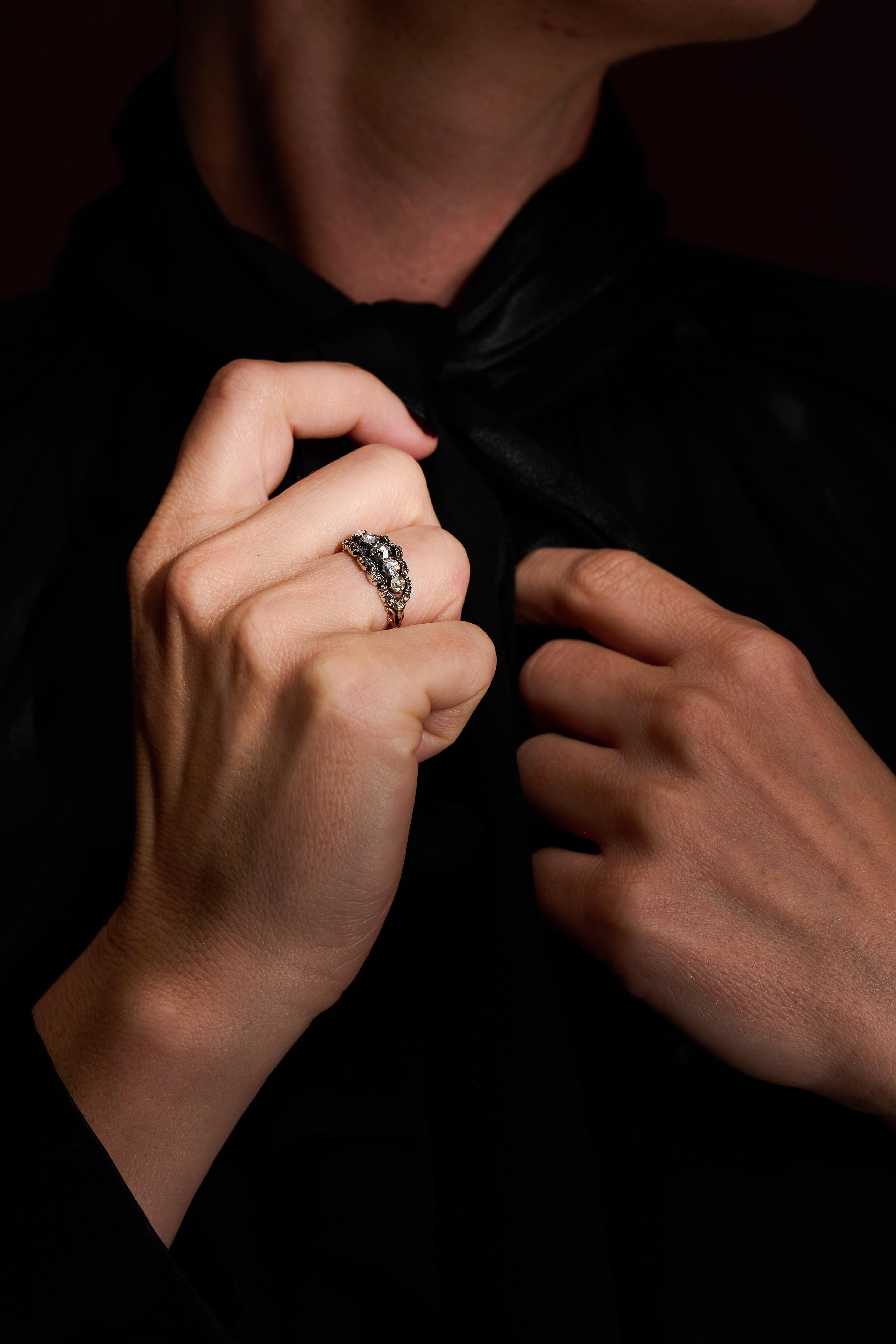 Bague victorienne à cinq pierres en diamants taille rose de 0,7 carat Bon état - En vente à Malmö, SE