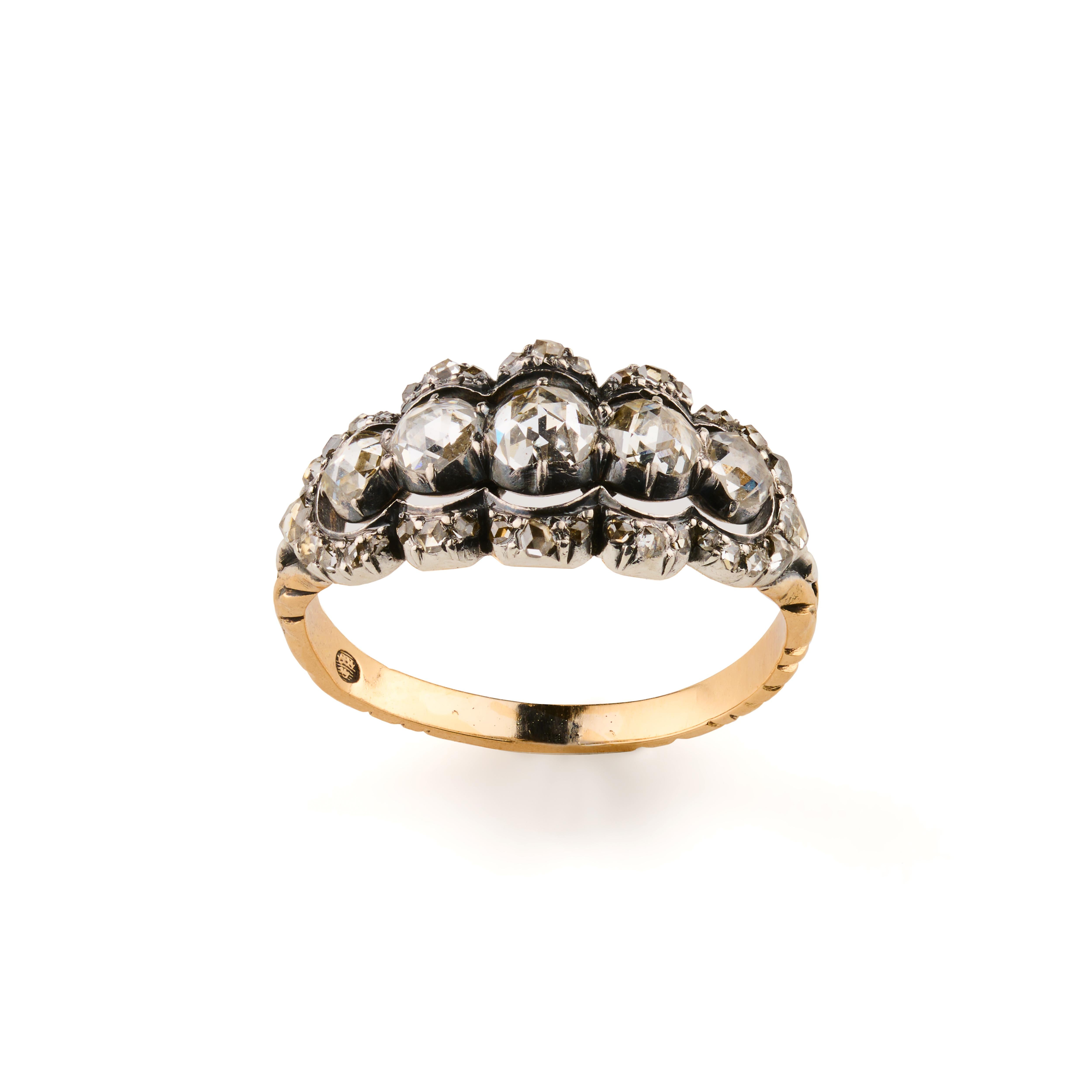 Victorian 0.7 carat five stone rose cut diamond ring For Sale 4