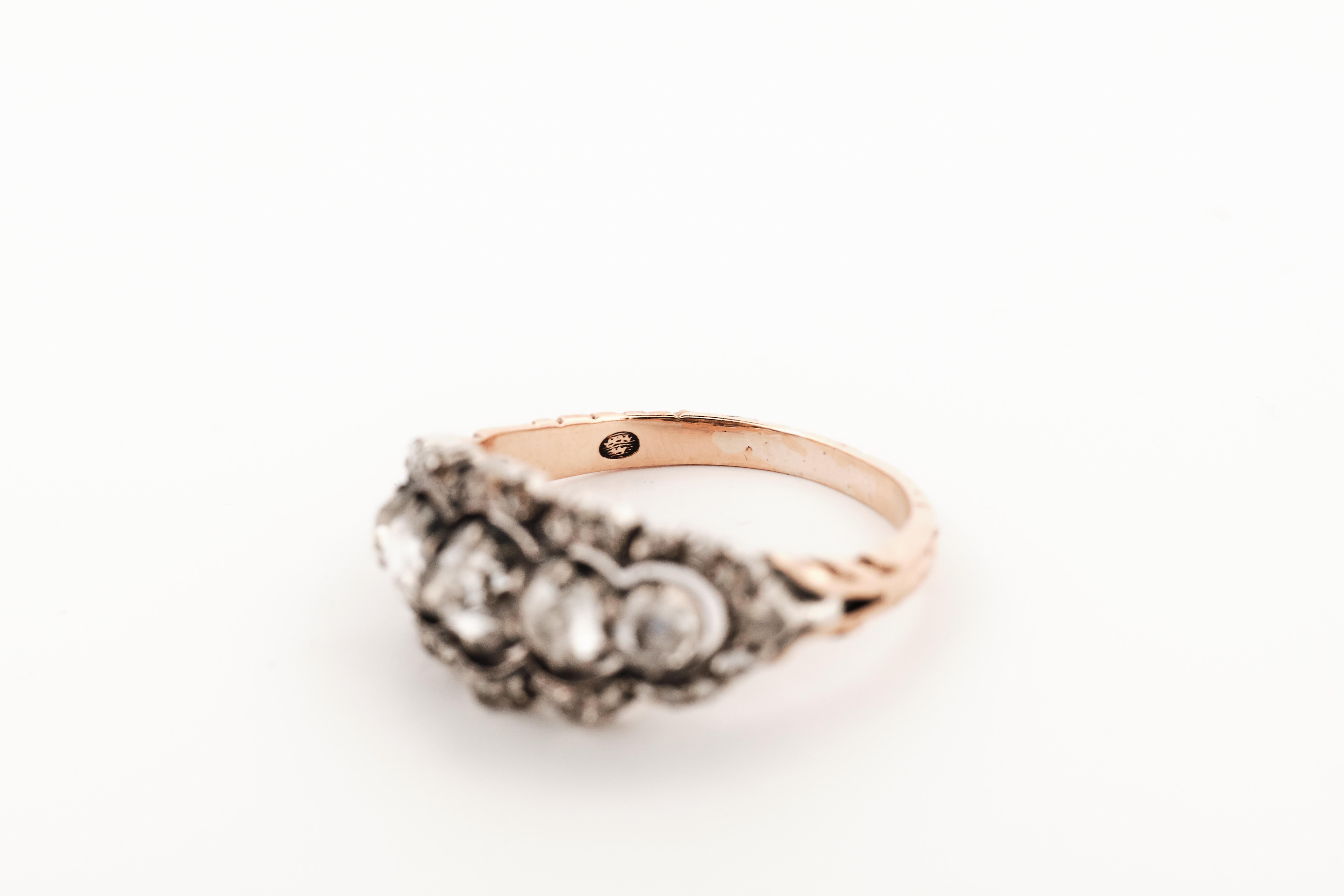 Victorian 0.7 carat five stone rose cut diamond ring For Sale 1