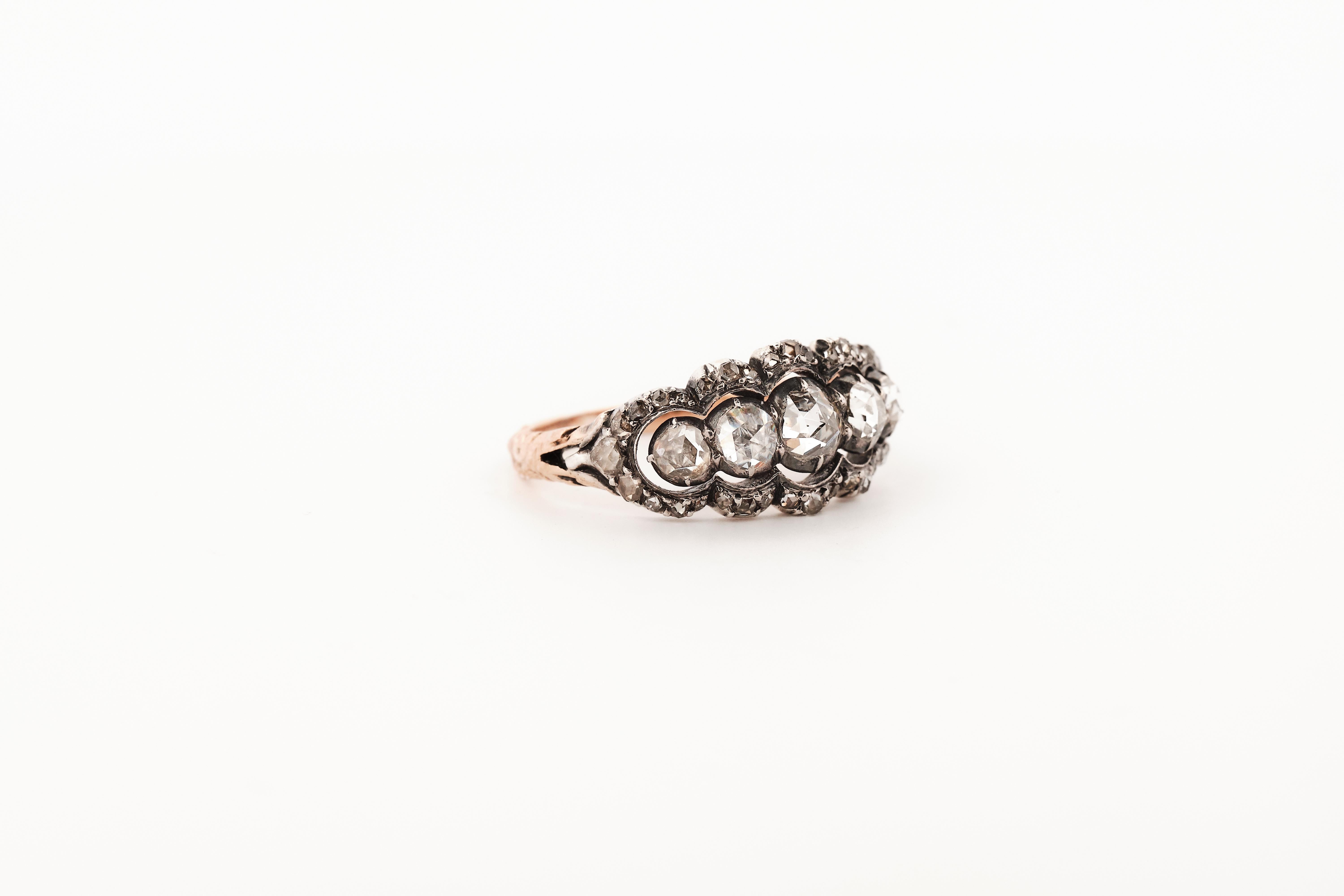 Victorian 0.7 carat five stone rose cut diamond ring For Sale 2