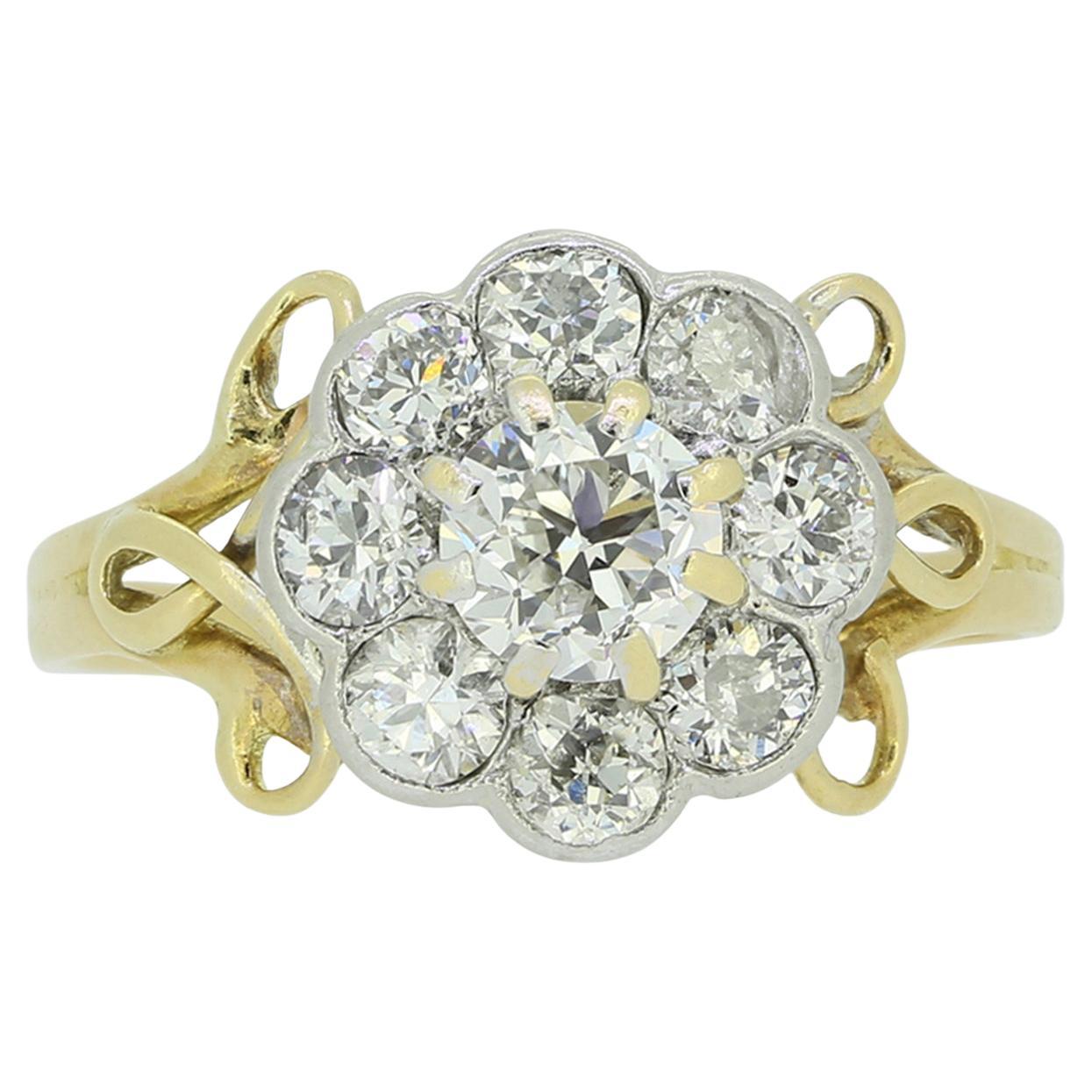 Victorian 0.70 Carat Old Cut Diamond Cluster Ring For Sale