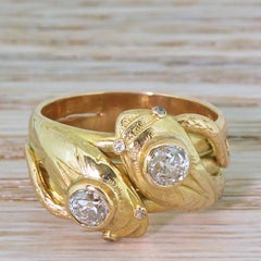 Victorian 0.70 Carat Old Cut Diamond Double Serpent Ring, circa 1880