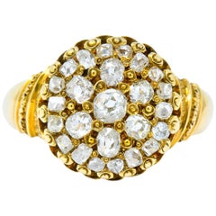 Antique Victorian 0.70 Carat Old Mine Cut Diamond 18 Karat Gold Cluster Ring