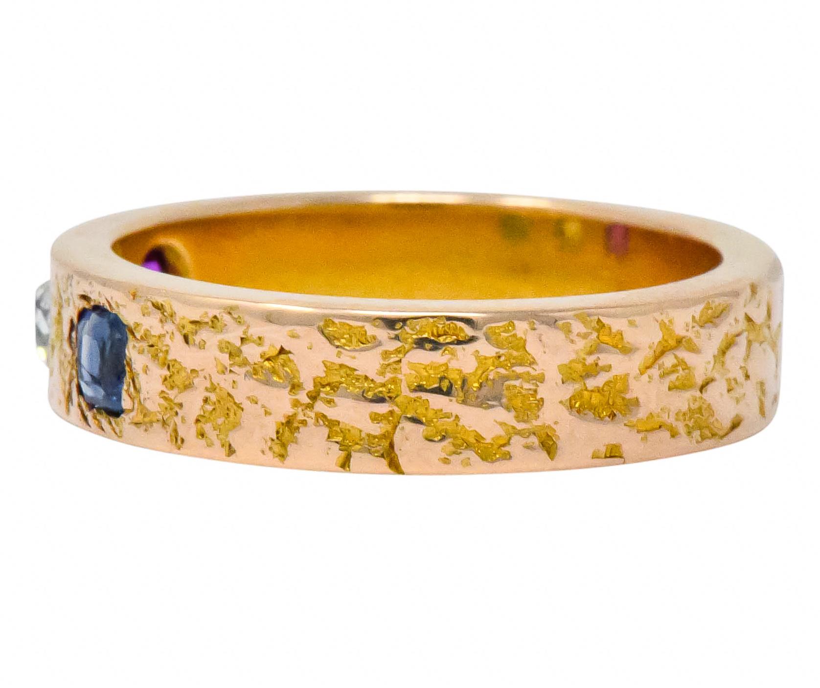 Women's or Men's Victorian 0.70 Carat Diamond Sapphire Ruby 14 Karat Rose Gold Band Ring