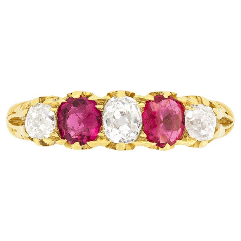 Victorian 0.70ct Diamond and Pink Sapphire Five Stone Ring, c.1880s For Sale