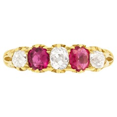Victorian 0.70ct Diamond and Pink Sapphire Five Stone Ring, c.1880s