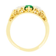 Victorian 0.70ct Emerald and Diamond Three Stone Ring, c.1880s