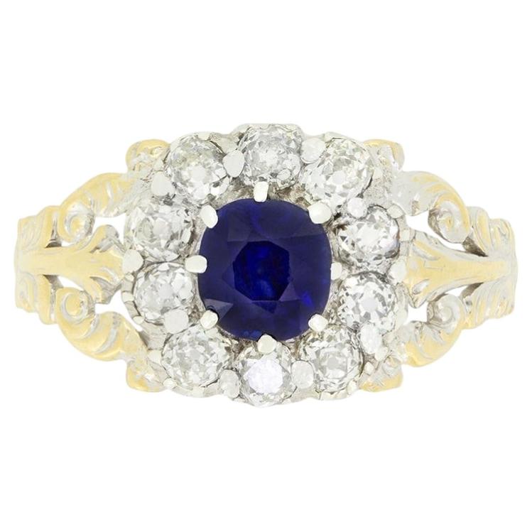 Victorian 0.70ct Sapphire and Diamond Cluster Ring, c.1880s For Sale