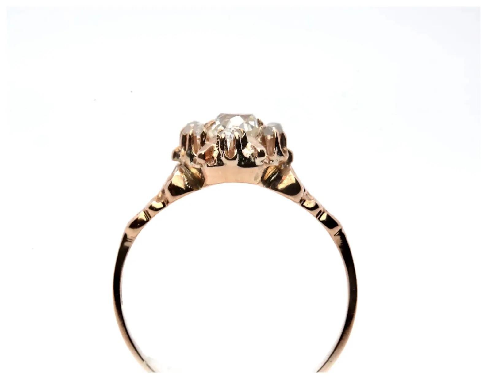 Bague de fiançailles victorienne en or 14 carats avec diamants taille vieille mine de 0,72 carat Bon état - En vente à Boston, MA