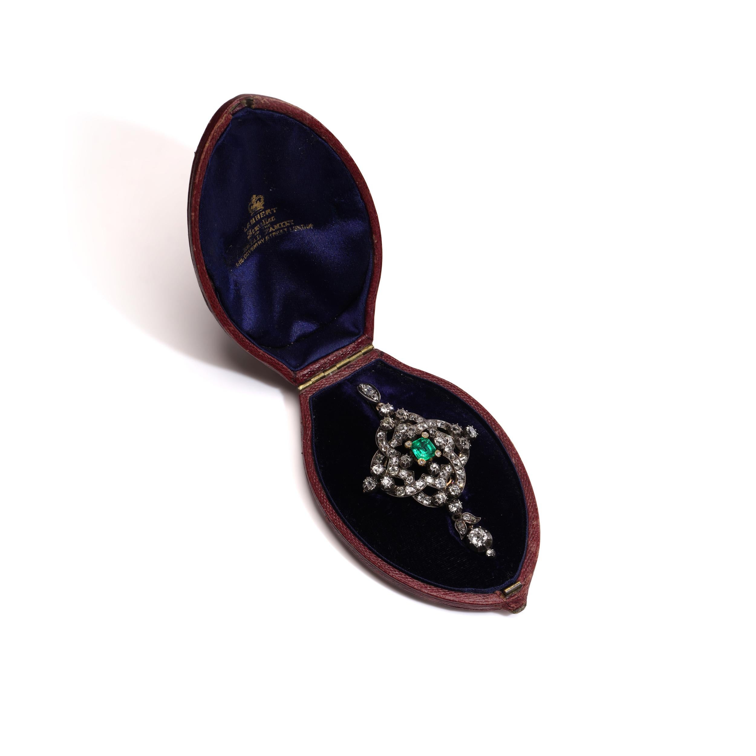 Émeraude victorienne de 0,75 ct et 3,82 ct. Pendentif diamant en or 9kt et argent Pour femmes en vente