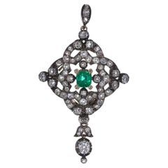 Émeraude victorienne de 0,75 ct et 3,82 ct. Pendentif diamant en or 9kt et argent
