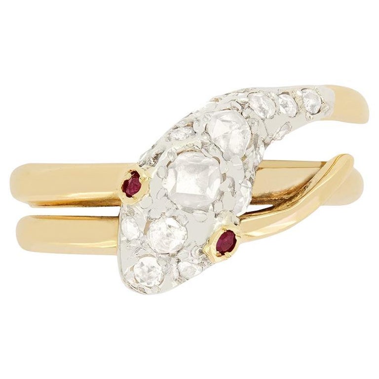 Bague serpent victorienne en diamant 0,75 carat, En vente
