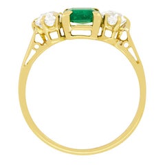 Victorian 0.75 Carat Emerald and Diamond Three Stone Ring, circa 1880s
