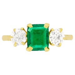 Victorian 0.75 Carat Emerald and Diamond Three Stone Ring, circa 1880s