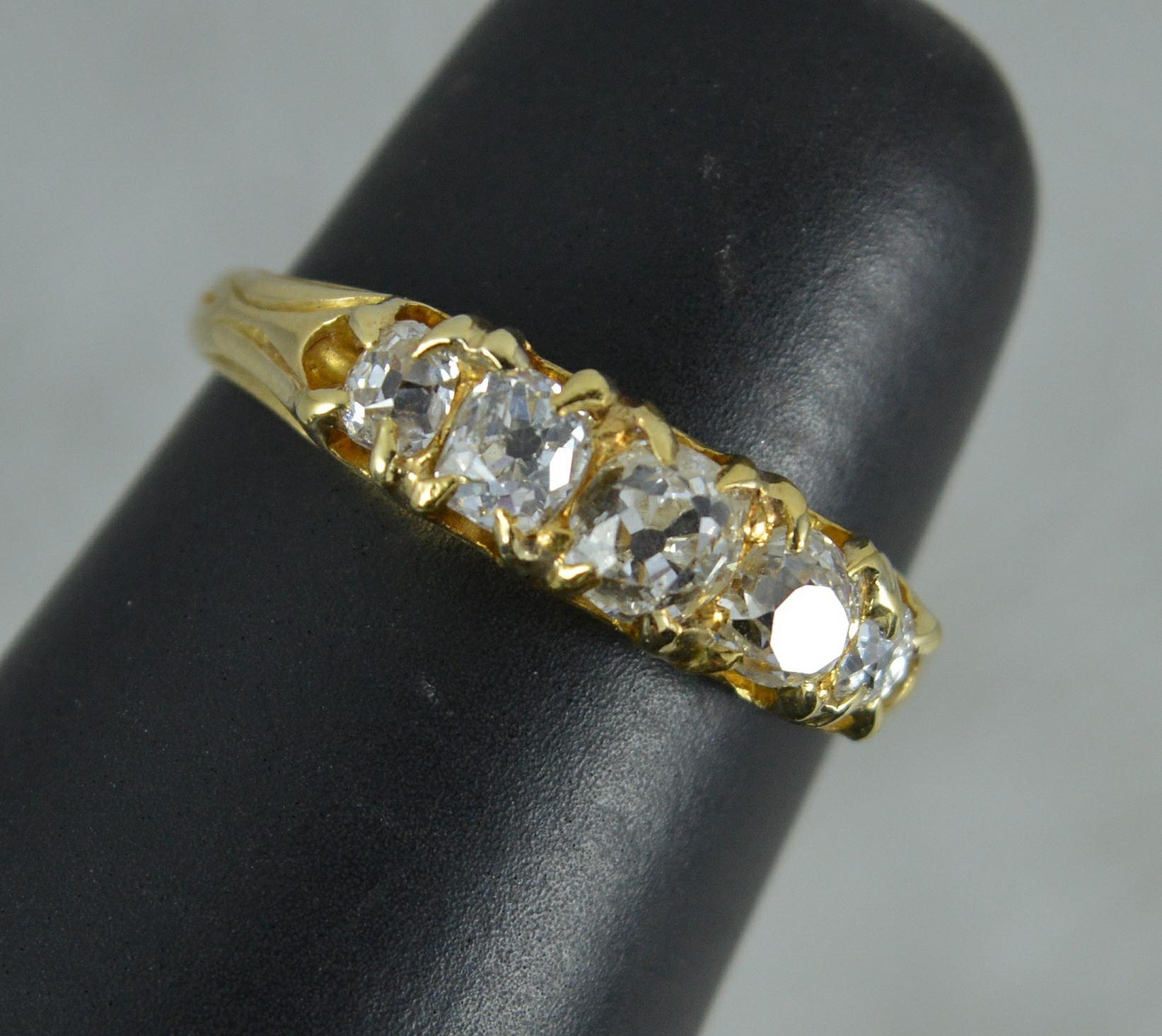 Late Victorian Victorian 0.75ct Old Mine Cut Diamond 18ct Gold Five Stone Boat Band Ring