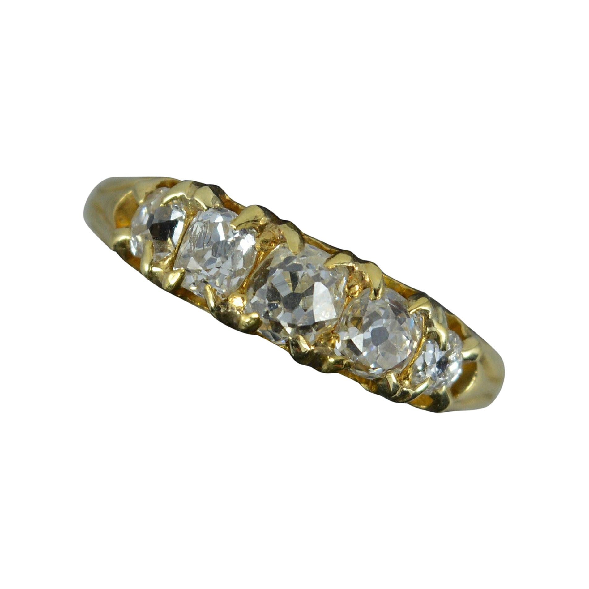 Victorian 0.75ct Old Mine Cut Diamond 18ct Gold Five Stone Boat Band Ring