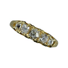 Victorian 0.75ct Old Mine Cut Diamond 18ct Gold Five Stone Boat Band Ring