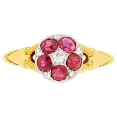 Antique Victorian 0.75ct Ruby and Diamond Cluster Ring, c.1880s