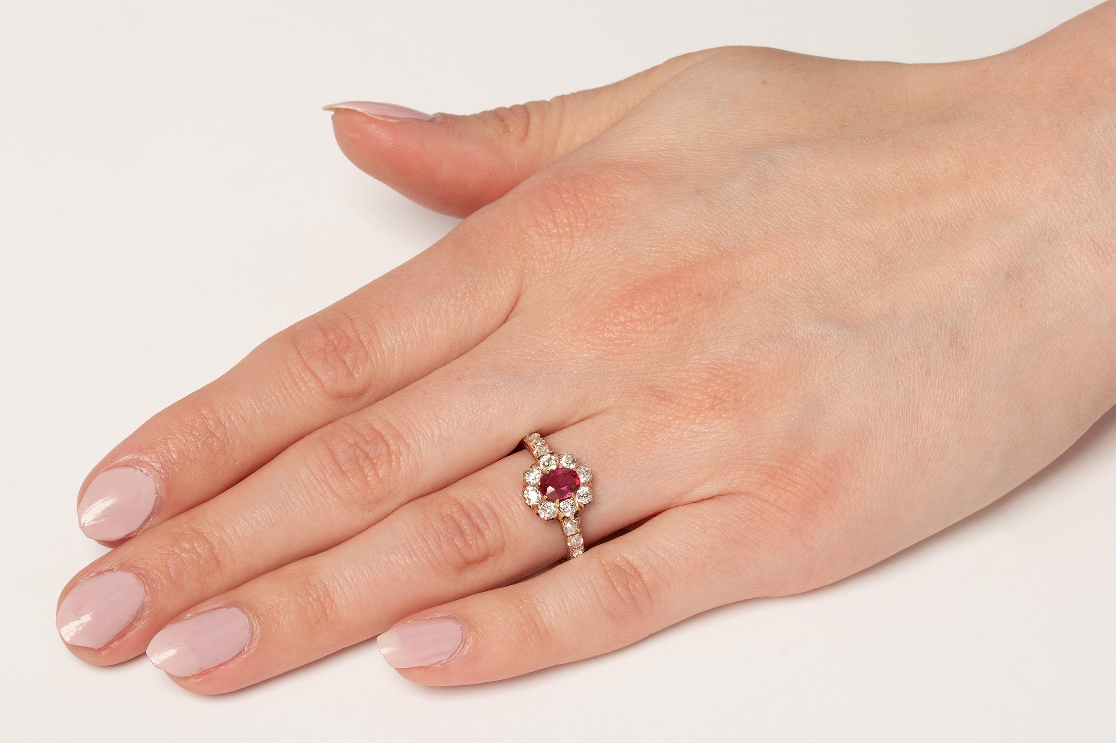 Victorian 0.75ct Ruby and Diamond Halo Ring, c.1900s 1