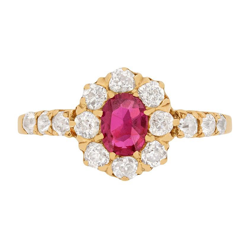 Victorian 0.75ct Ruby and Diamond Halo Ring, c.1900s