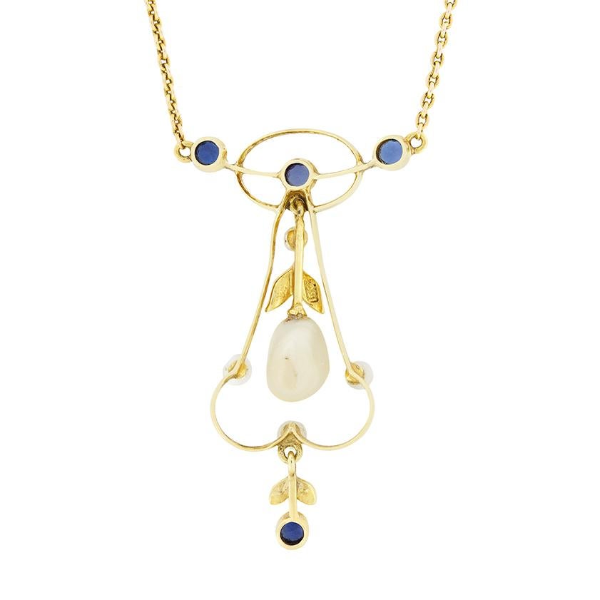 Victorien Collier victorien à pendentif en saphir et perles de 0,75ct, c.1880s en vente