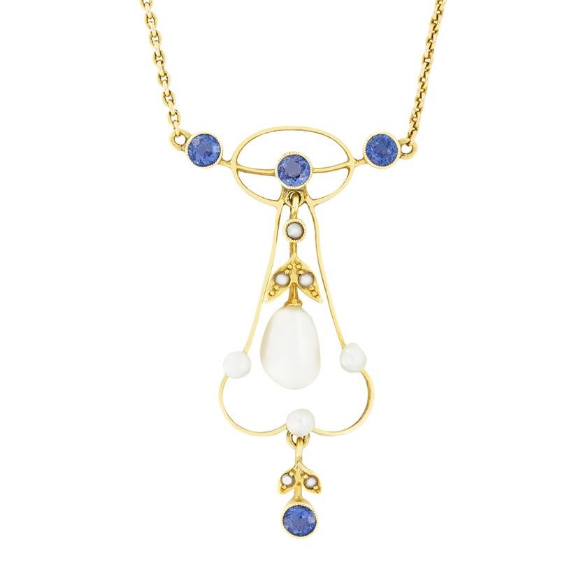 Collana vittoriana con zaffiro e perla da 0,75 carati, 1880 ca.