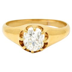 Victorian 0.78 Carats Old Mine Cut Diamond 18 Karat Yellow Gold Solitaire Ring