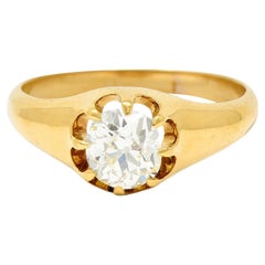 Antique Victorian 0.78 Carats Old Mine Cut Diamond 18 Karat Yellow Gold Solitaire Ring