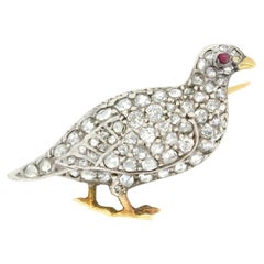 Victorian 0.78ct Diamond Grouse Brooch, c.1880s