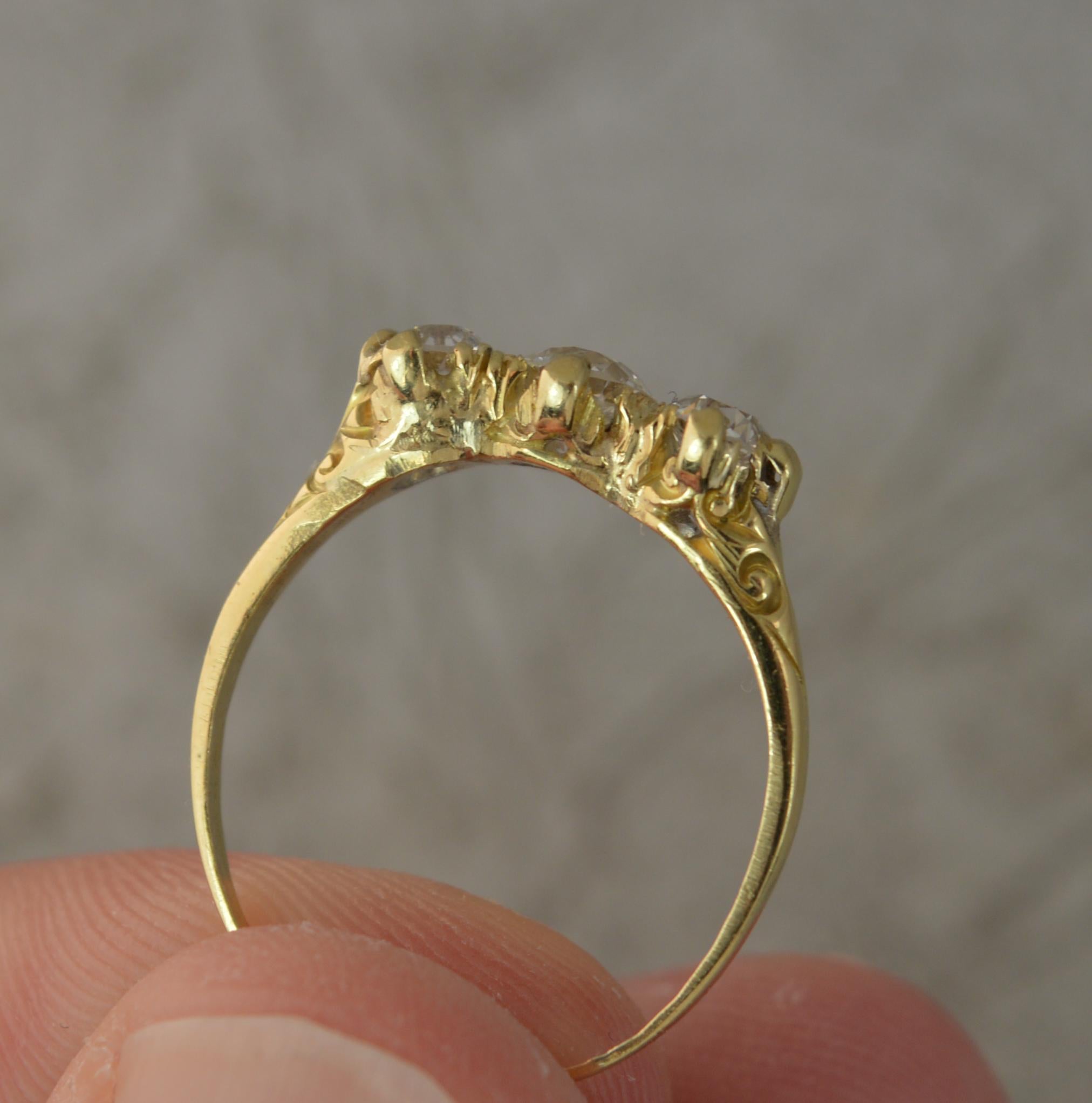 Old European Cut Victorian 0.7ct Old Cut Diamond 18 Carat Gold Trilogy Ring