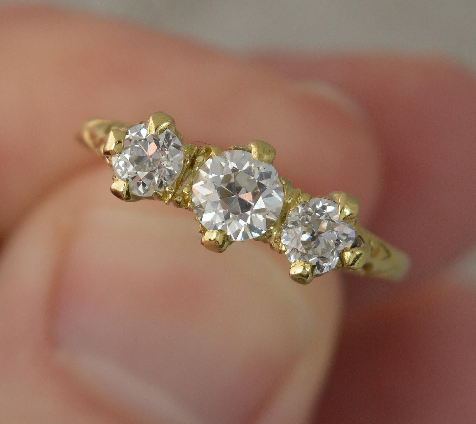 Victorian 0.7ct Old Cut Diamond 18 Carat Gold Trilogy Ring In Excellent Condition In St Helens, GB