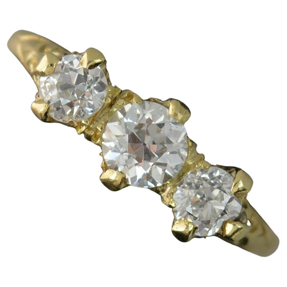 Victorian 0.7ct Old Cut Diamond 18 Carat Gold Trilogy Ring