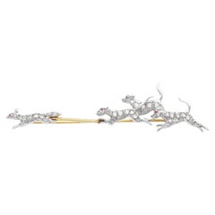 Victorian 0.80 Carat Diamond and Ruby 9k Yellow Gold Pin Brooch Circa 1880