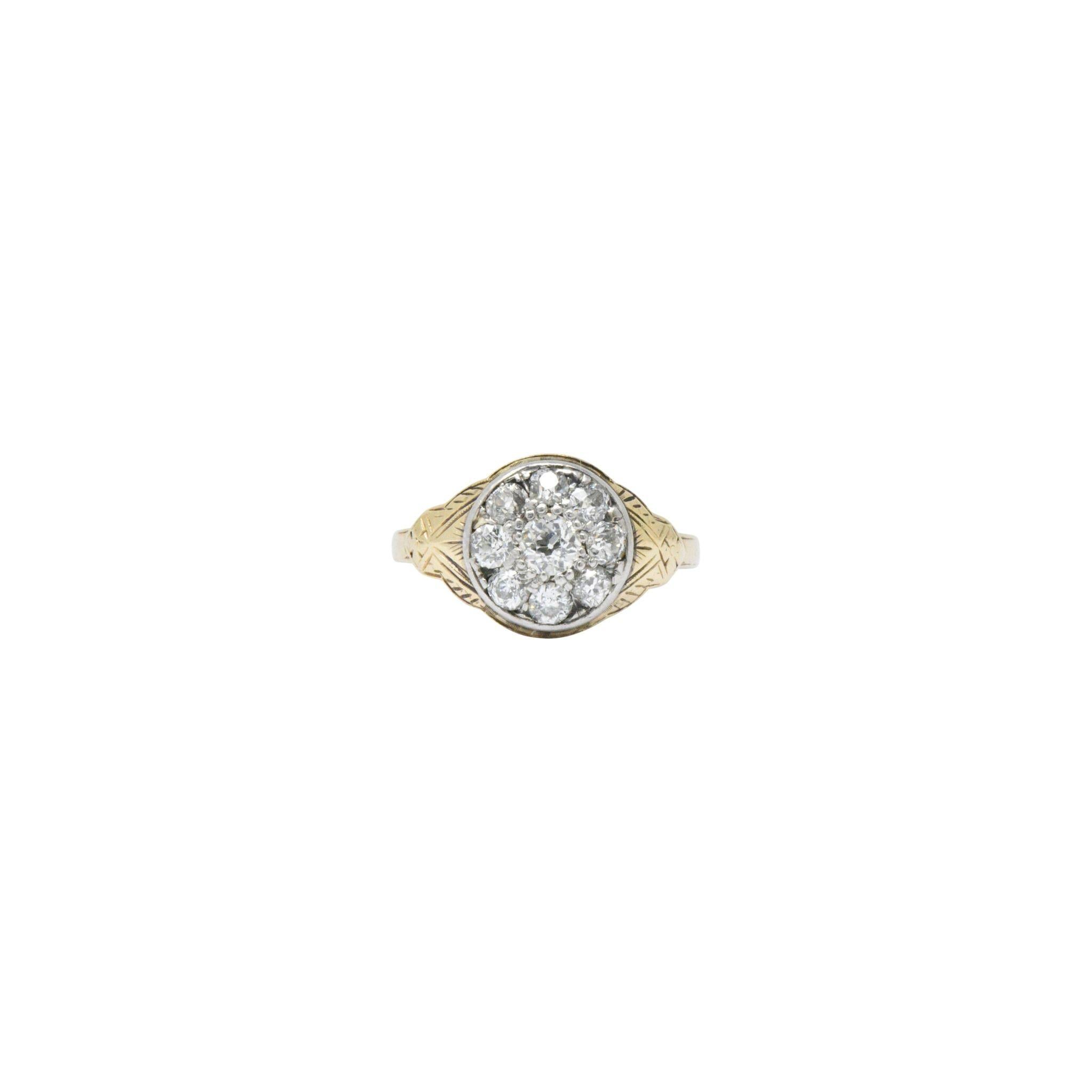 Victorian 0.80 Carat Diamond Platinum and 14 Karat Gold Cluster Ring 3
