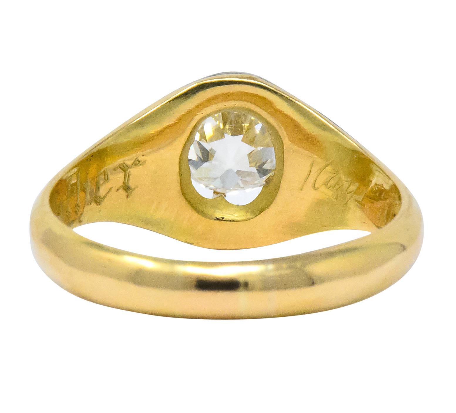 Victorian 0.80 Carat Old European Diamond Enamel 18 Karat Gold Mourning Ring In Excellent Condition In Philadelphia, PA