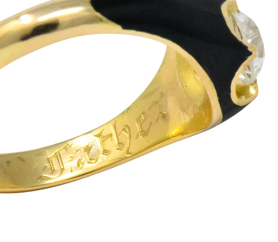 Victorian 0.80 Carat Old European Diamond Enamel 18 Karat Gold Mourning Ring 4