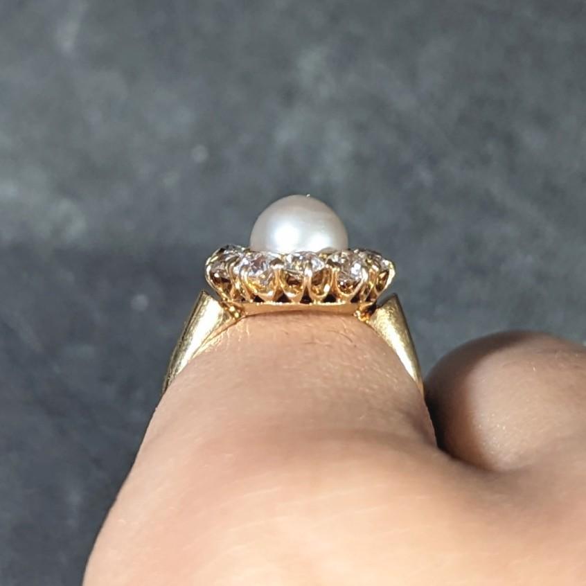 Victorian 0.80 Carat Old Mine Cut Diamond Natural Pearl 18 Karat Gold Ring For Sale 8