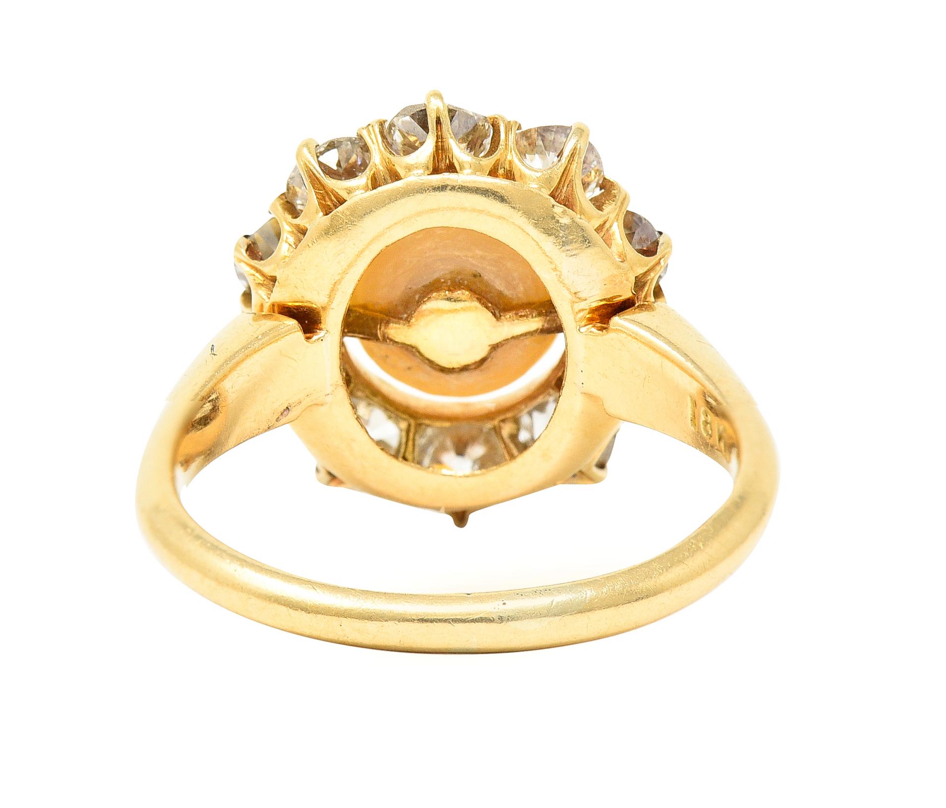 Women's or Men's Victorian 0.80 Carat Old Mine Cut Diamond Natural Pearl 18 Karat Gold Ring For Sale