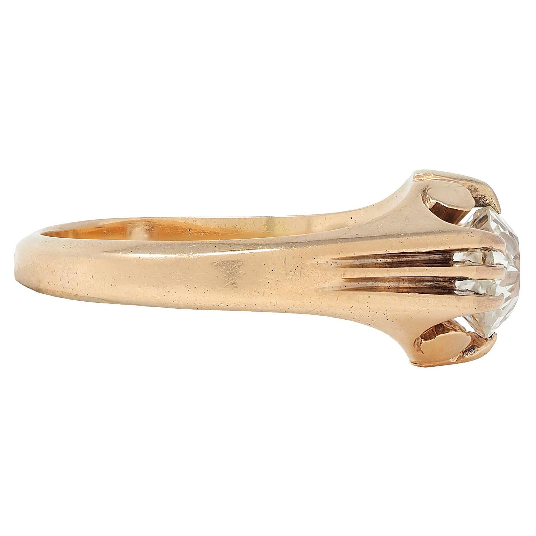 Vittoriano Anello di fidanzamento vittoriano con diamanti Old Mine da 0,80 CTW in oro 14K in vendita