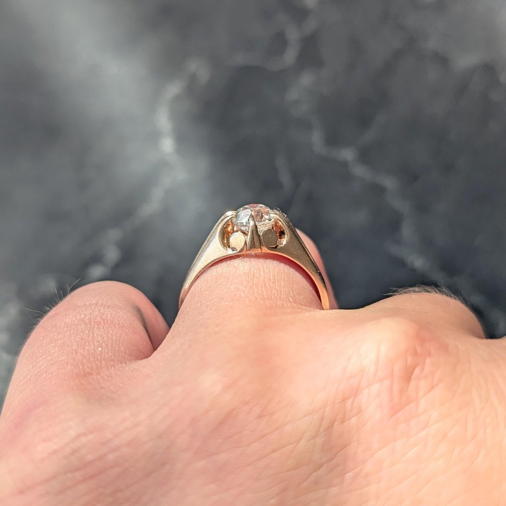 Anello di fidanzamento vittoriano con diamanti Old Mine da 0,80 CTW in oro 14K in vendita 1