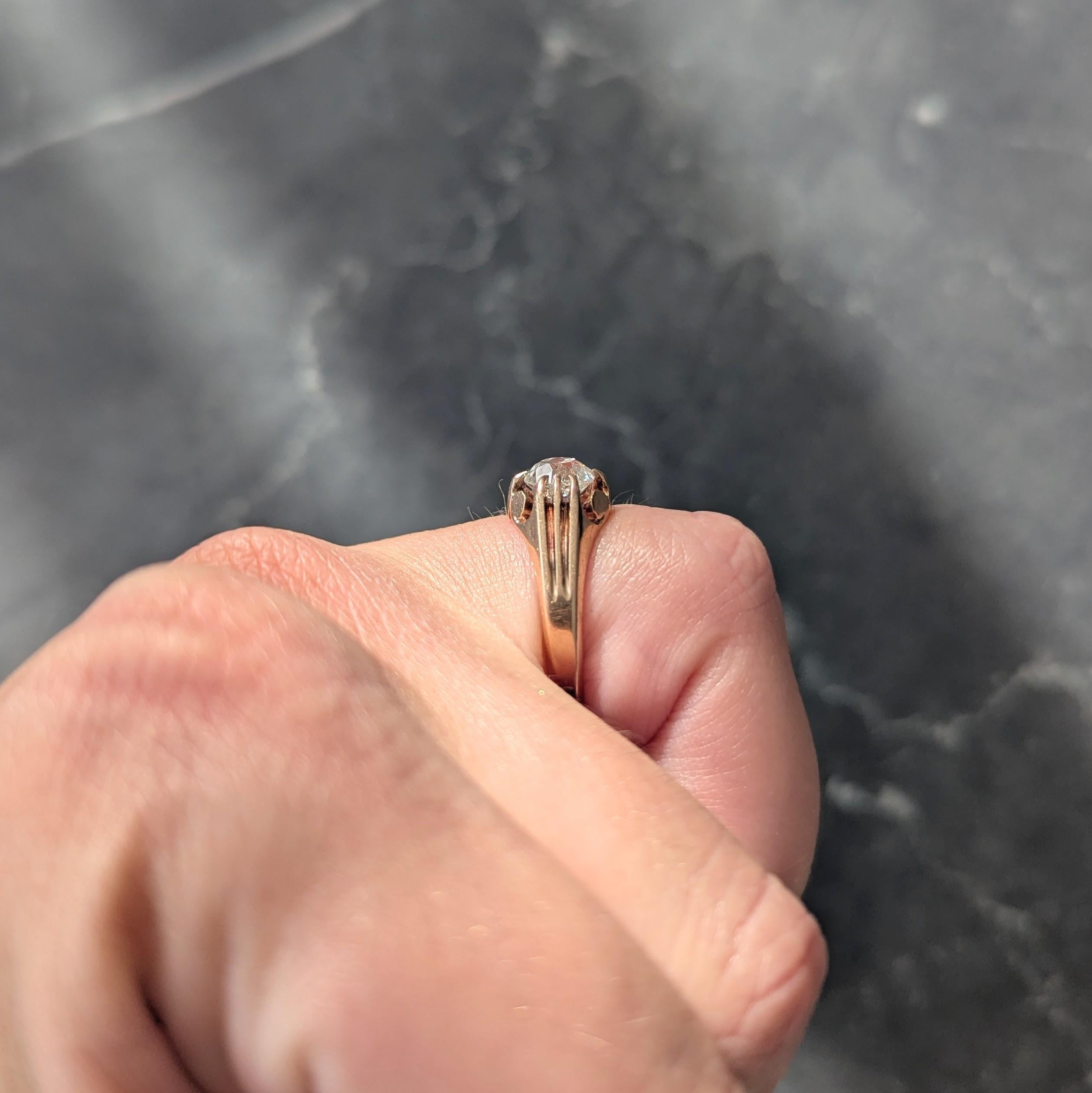 Anello di fidanzamento vittoriano con diamanti Old Mine da 0,80 CTW in oro 14K in vendita 2