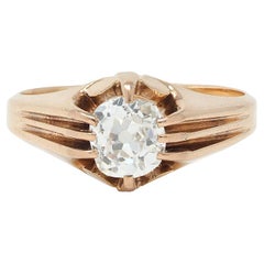 Bague de fiançailles Victorienne 0.80 CTW Old Mine Diamond 14K Gold Antique Belcher