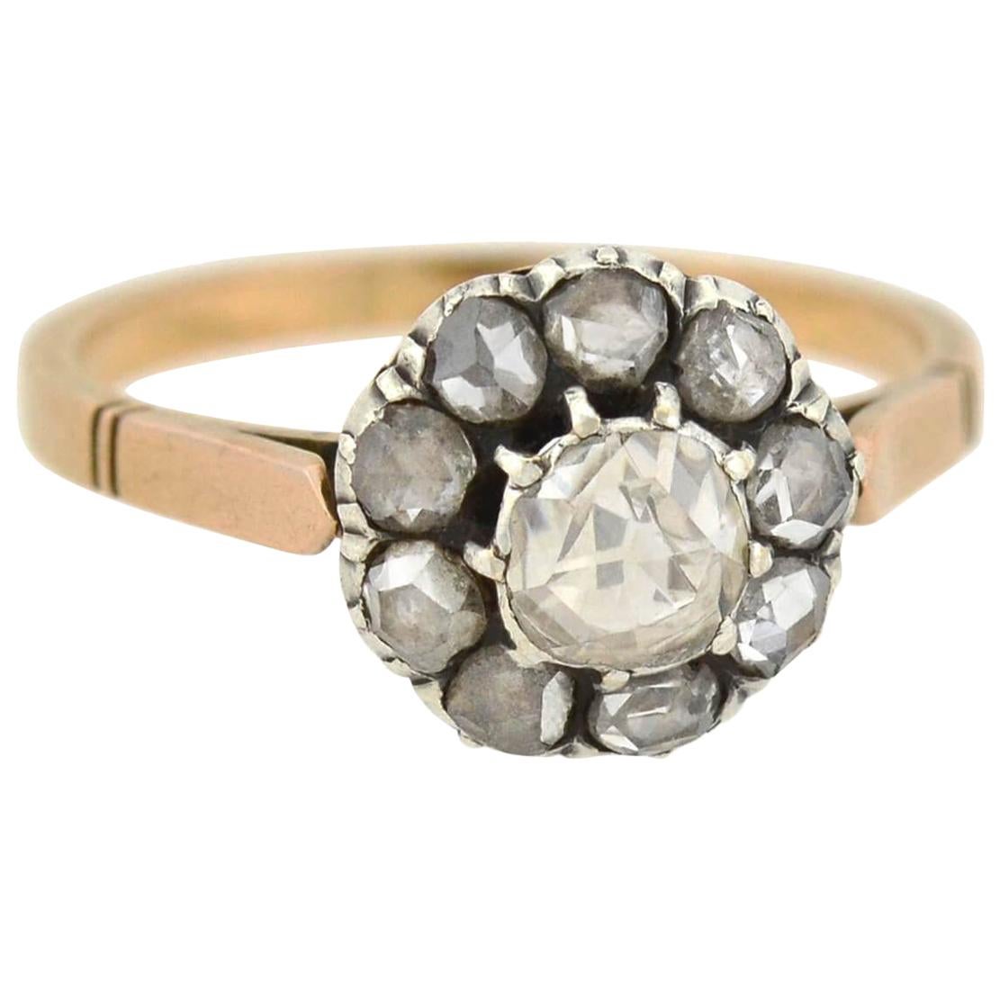 Bague victorienne en grappe de diamants taille rose de 0,80 carat au total