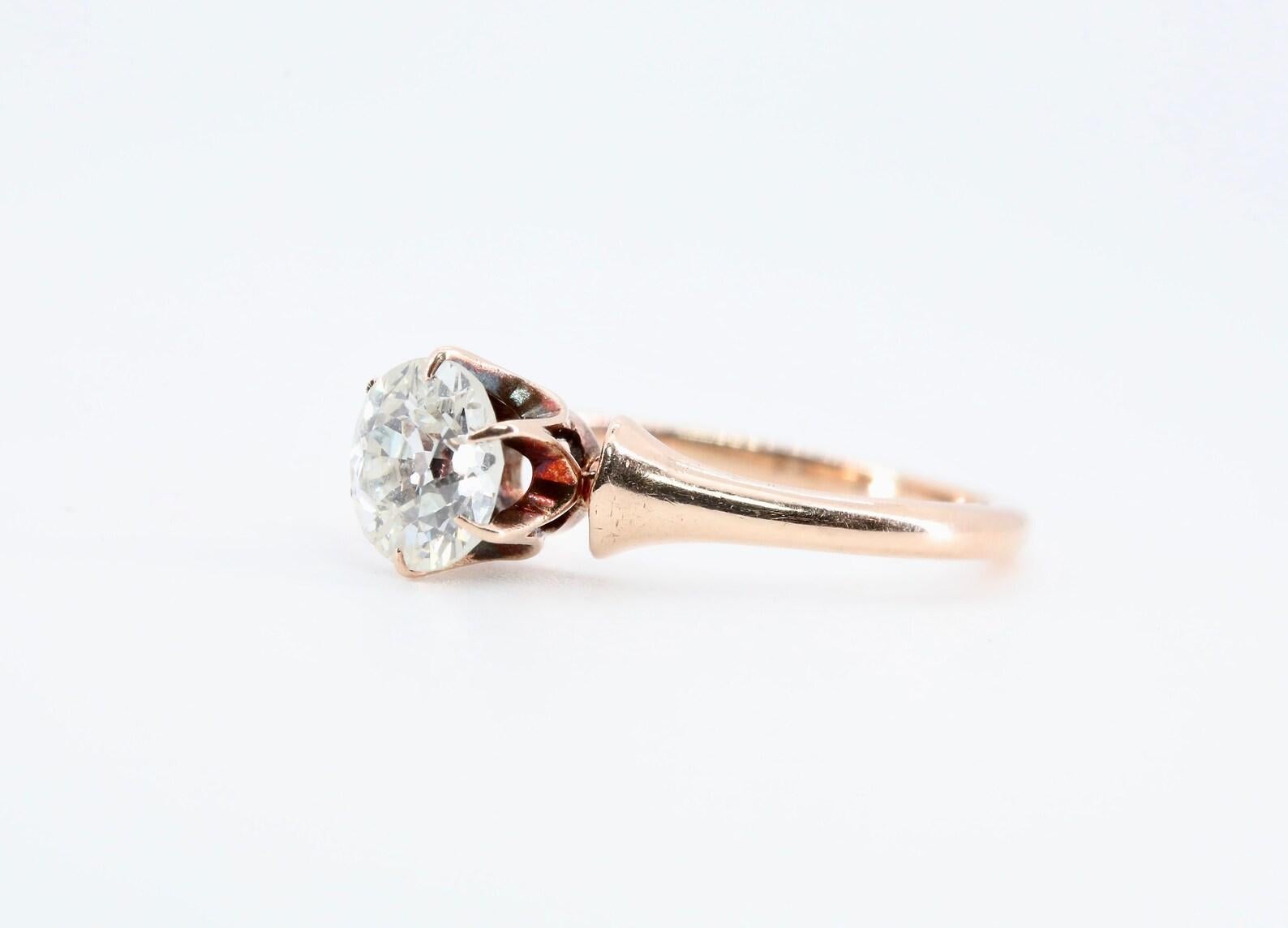 Old European Cut Victorian 0.75ct Diamond Solitaire Engagement Ring in 14K Rose Gold For Sale