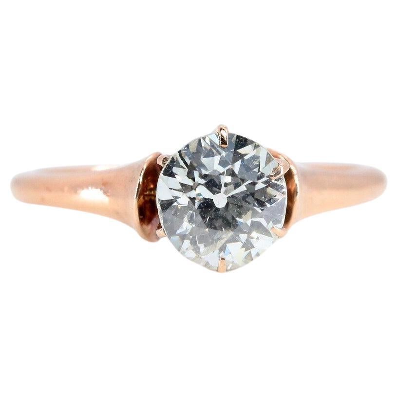 Victorian 0.75ct Diamond Solitaire Engagement Ring in 14K Rose Gold For Sale