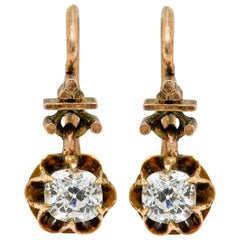 Victorian 0.84 Carat Old Mine Diamonds 14 Karat Gold Belcher Drop Earrings
