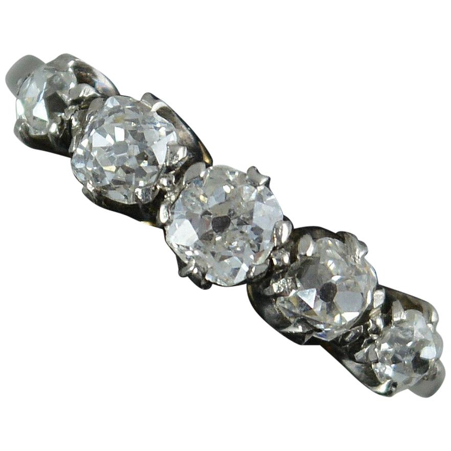 Victorian 0.85 Carat Old Cut Diamond 18 Carat Gold and Platinum Five-Stone Ring