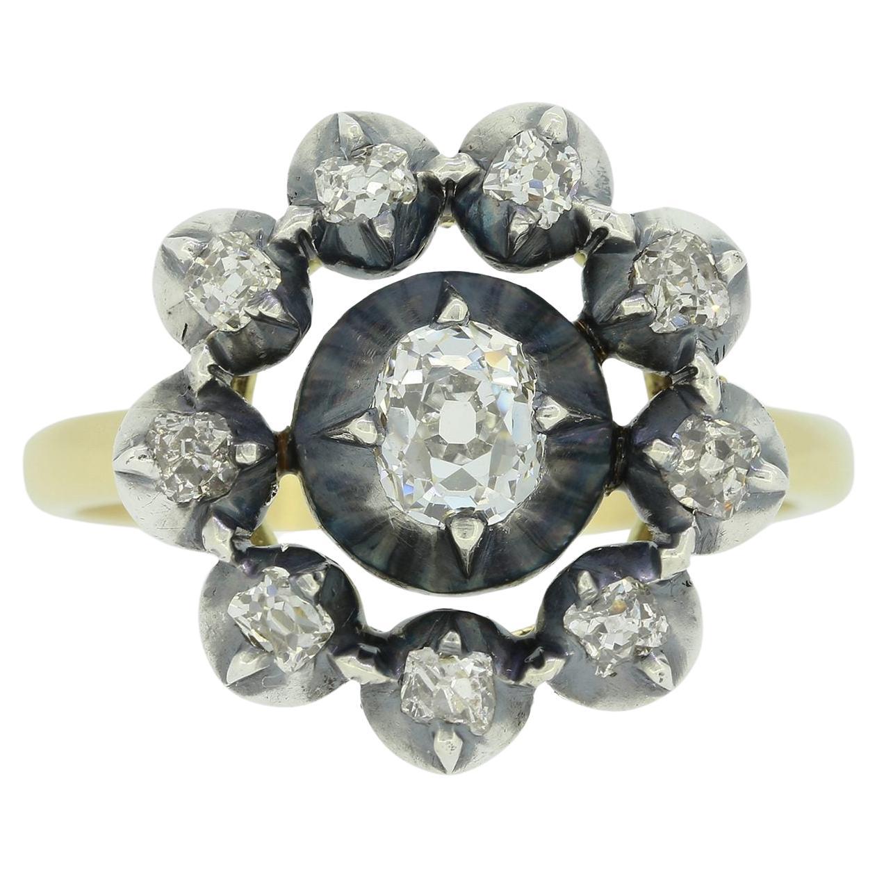 Victorian 0.85 Carat Old Cut Diamond Cluster Ring For Sale